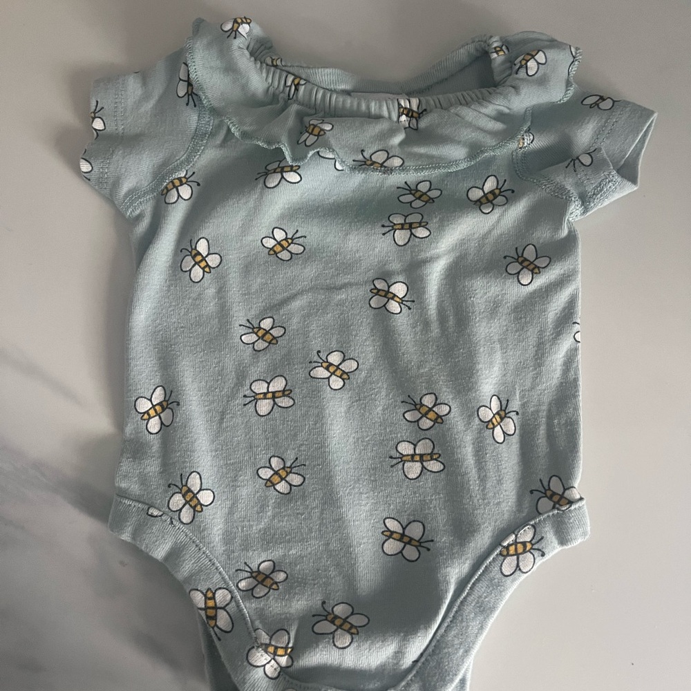 Hanna Andersson Baby Girls Ruffled Blue Bumblebee Bodysuit 0-3M